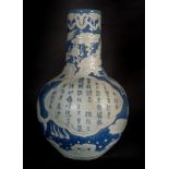 Arte Cinese A blue and white porcelain tianchuping globular vase with dragon and inscription China,
