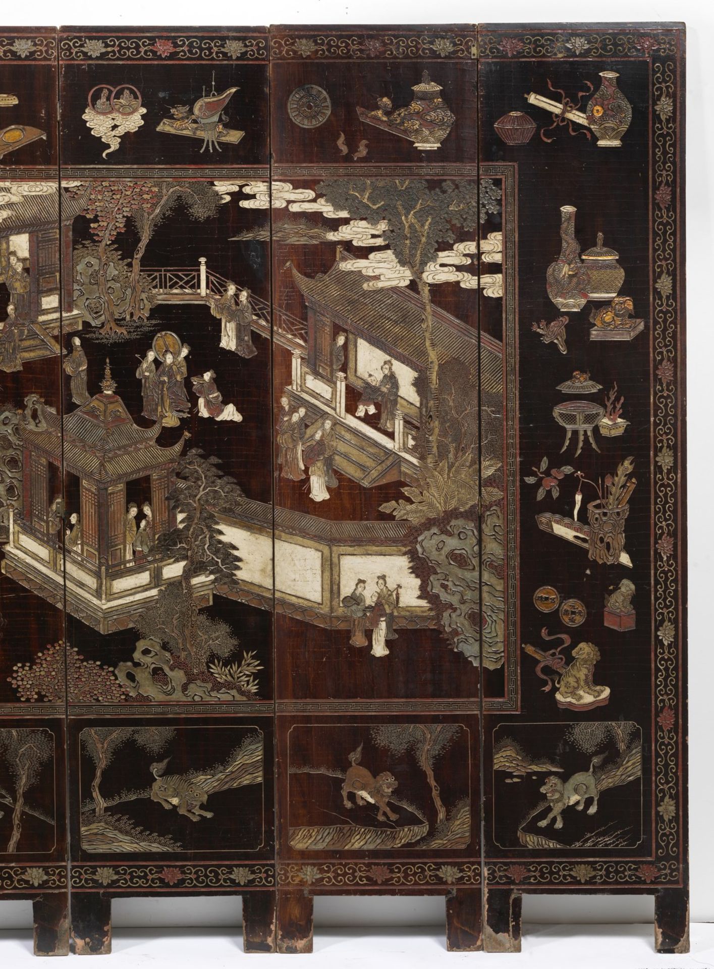 Arte Cinese A fine eight-panel double-sided "Coromandel" screen China, Qing dynasty, Kangxi period, - Bild 6 aus 10