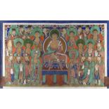Arte Sud-Est Asiatico A large Buddhist painting depicting Buddha Tejaprabha enthroned Korea, Choson