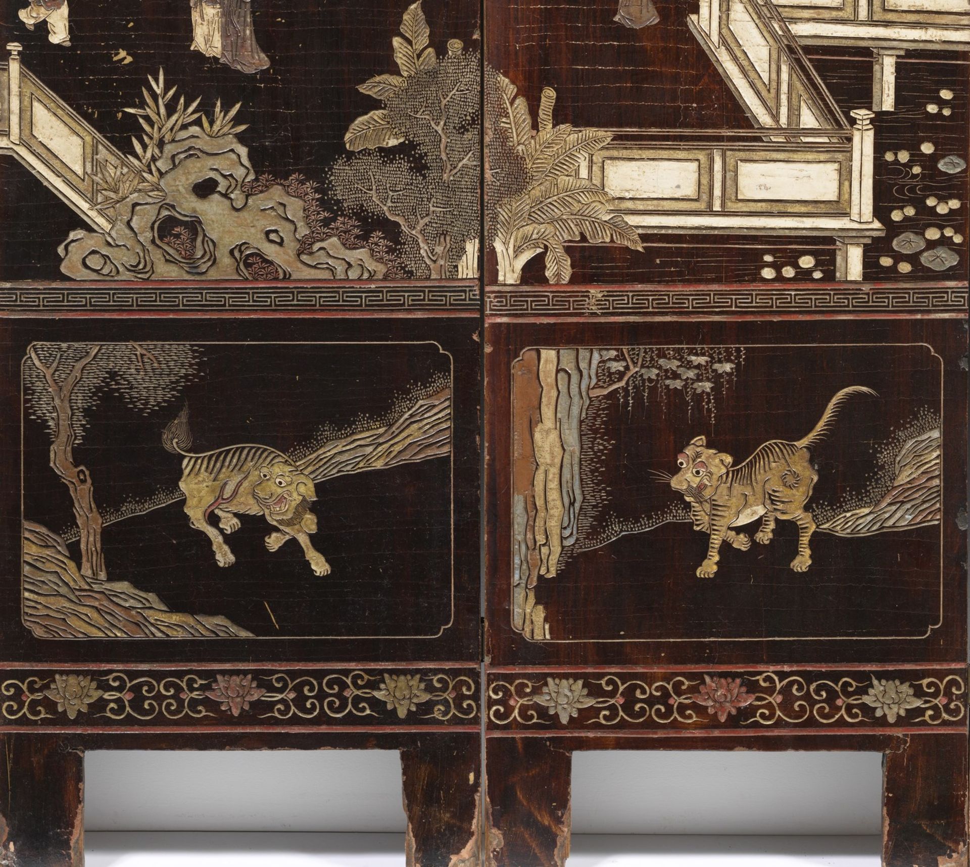 Arte Cinese A fine eight-panel double-sided "Coromandel" screen China, Qing dynasty, Kangxi period, - Bild 7 aus 10