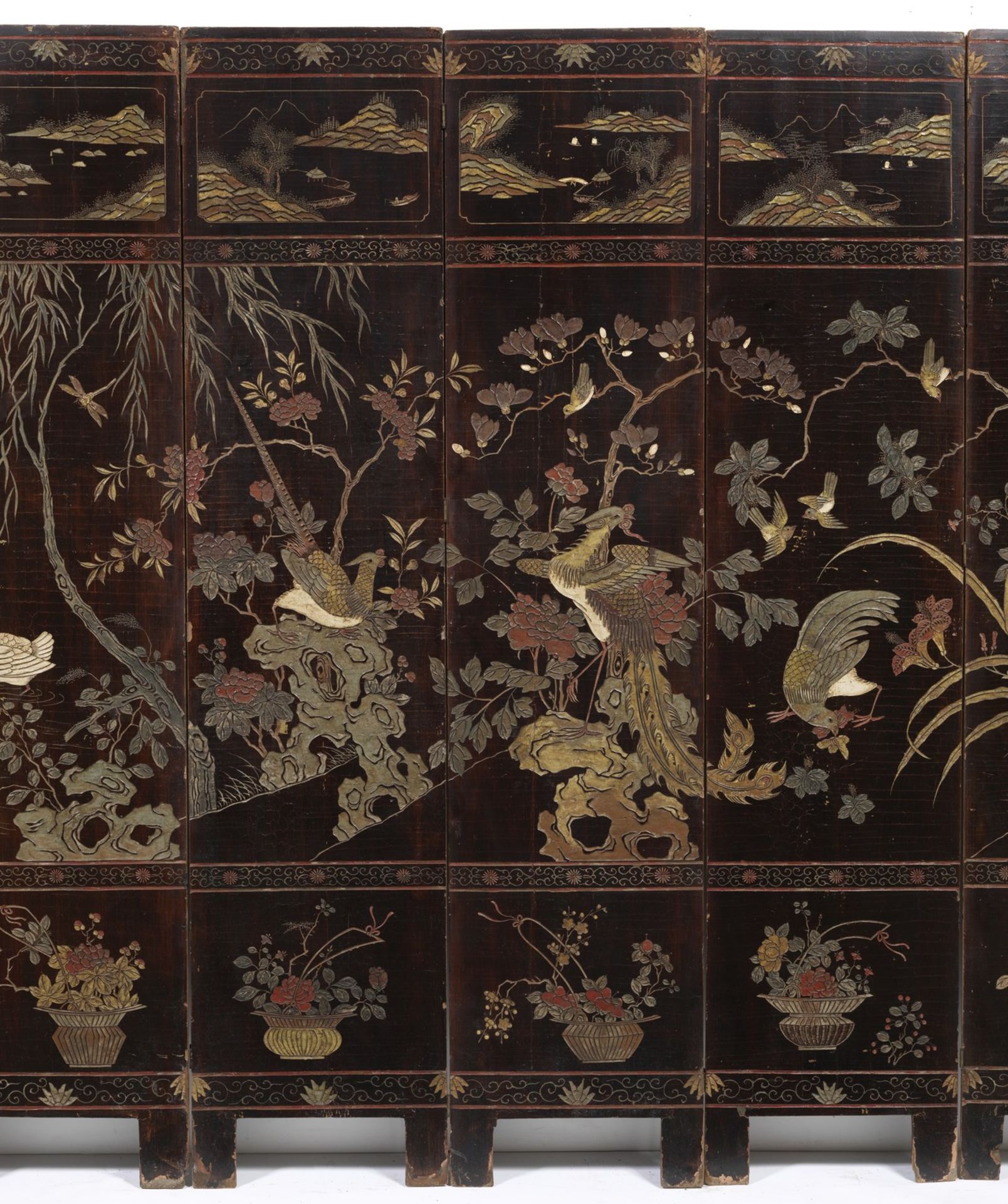 Arte Cinese A fine eight-panel double-sided "Coromandel" screen China, Qing dynasty, Kangxi period, - Bild 10 aus 10