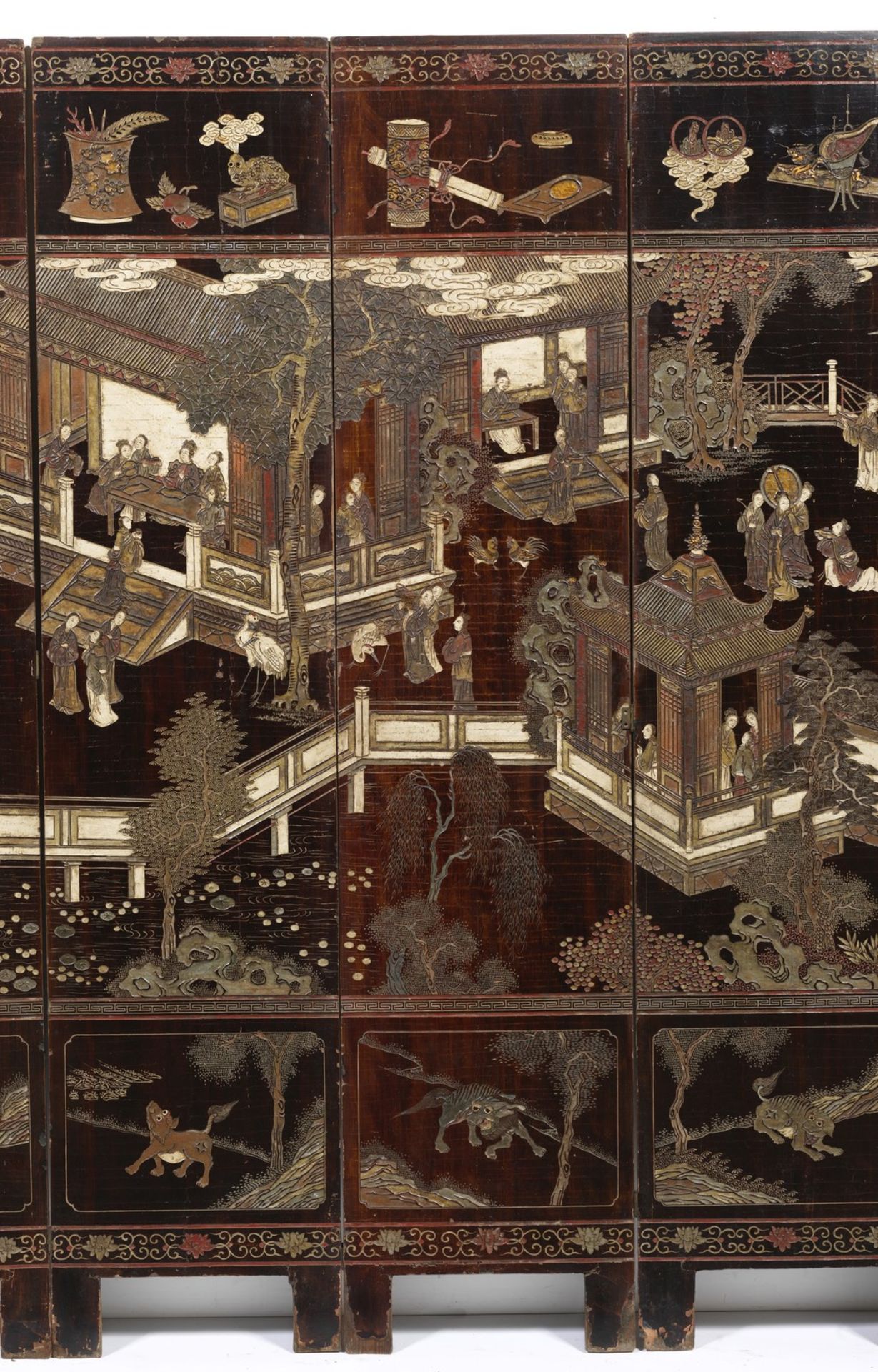 Arte Cinese A fine eight-panel double-sided "Coromandel" screen China, Qing dynasty, Kangxi period, - Bild 5 aus 10