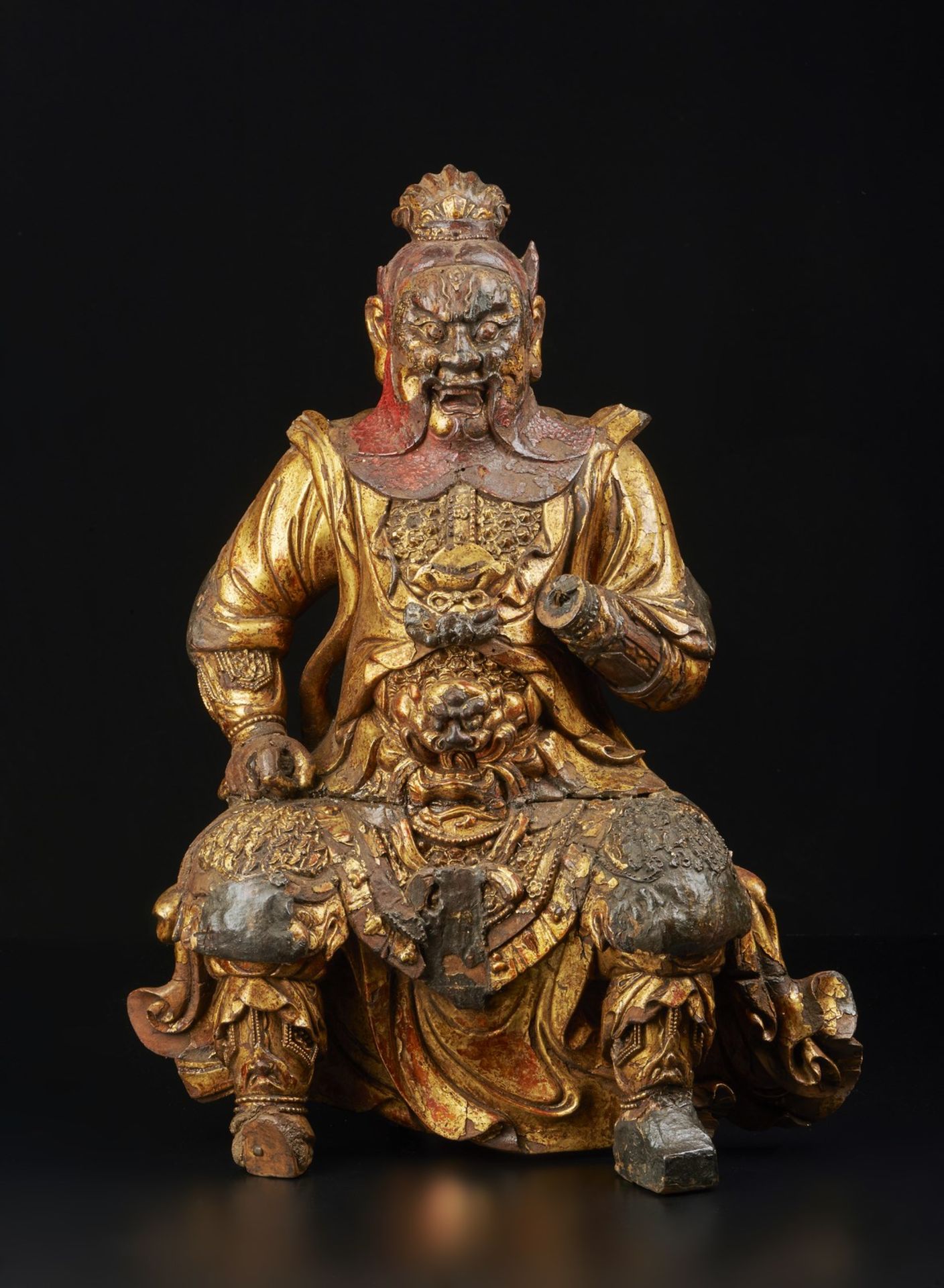 Arte Cinese A lacquered wood figure of Lokapala China, Ming dynasty, Transitional period, 17th cent