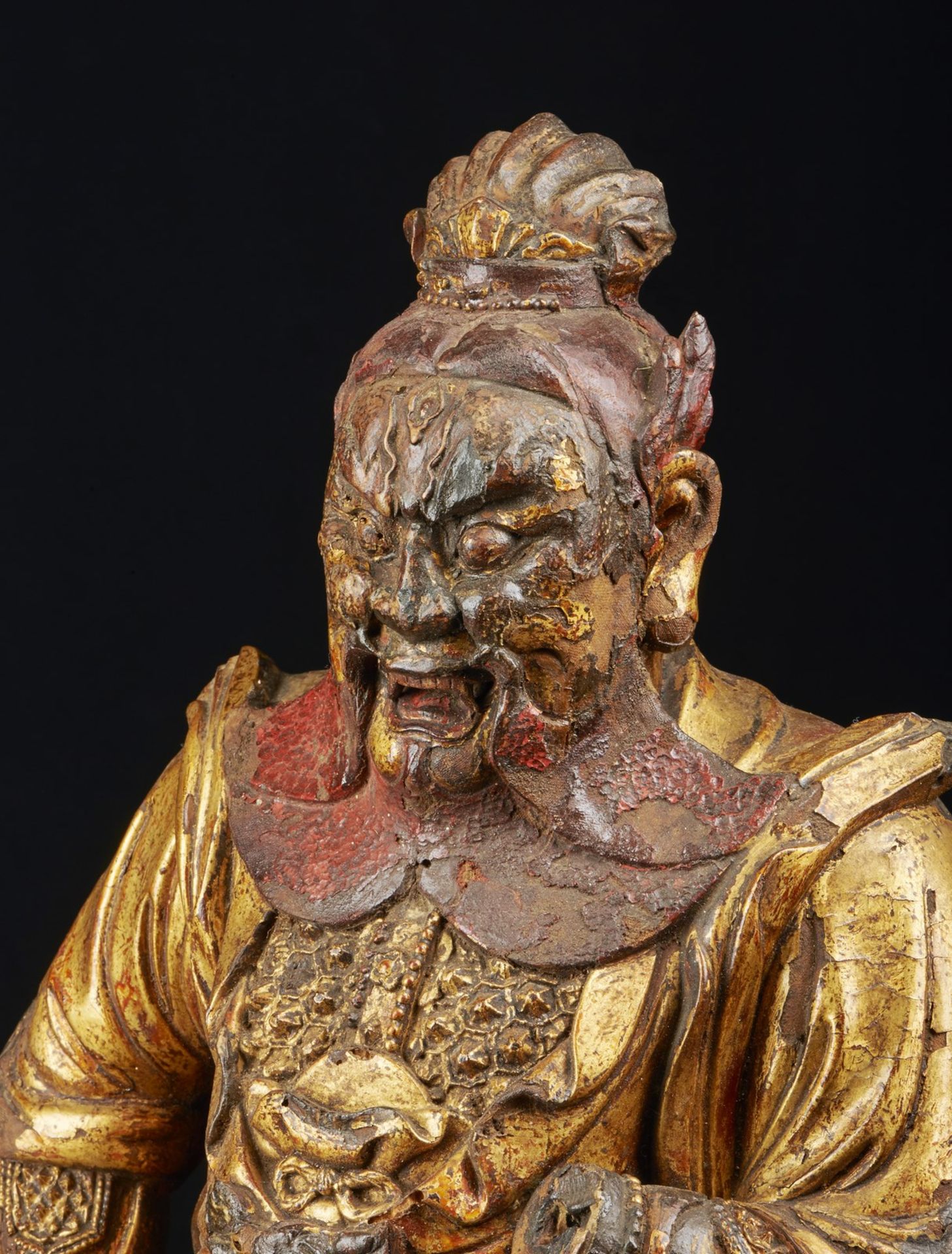 Arte Cinese A lacquered wood figure of Lokapala China, Ming dynasty, Transitional period, 17th cent - Bild 5 aus 5