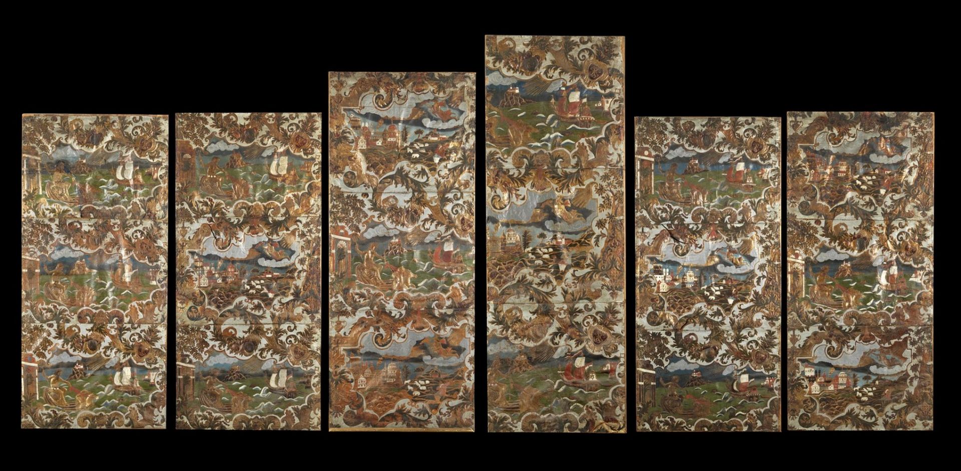 . Six panels in cuir de CordoueVenice (?), 18th century .