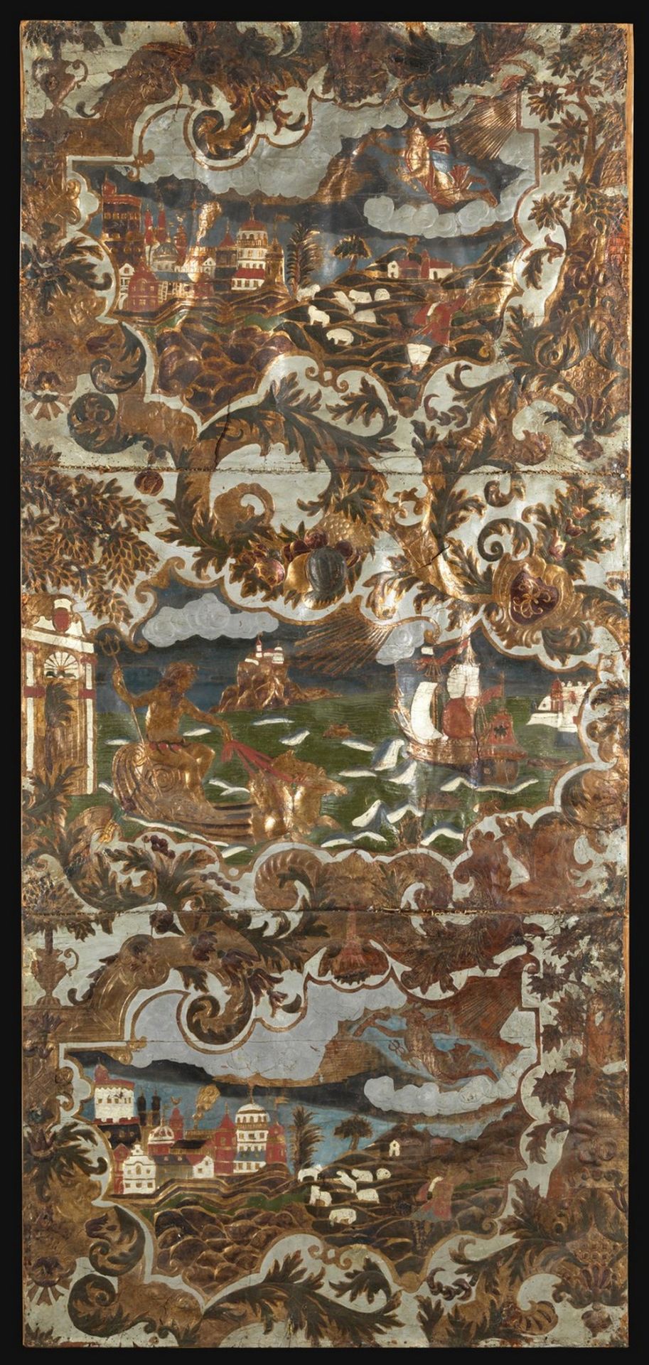 . Six panels in cuir de CordoueVenice (?), 18th century . - Bild 6 aus 13