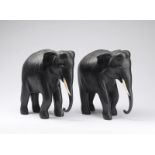 Naturalia A pair of ebony elephant shaped bookends India 19th century .