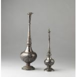 Arte Indiana Two silver embossed rosewater sprinklers India, early 20th century .
