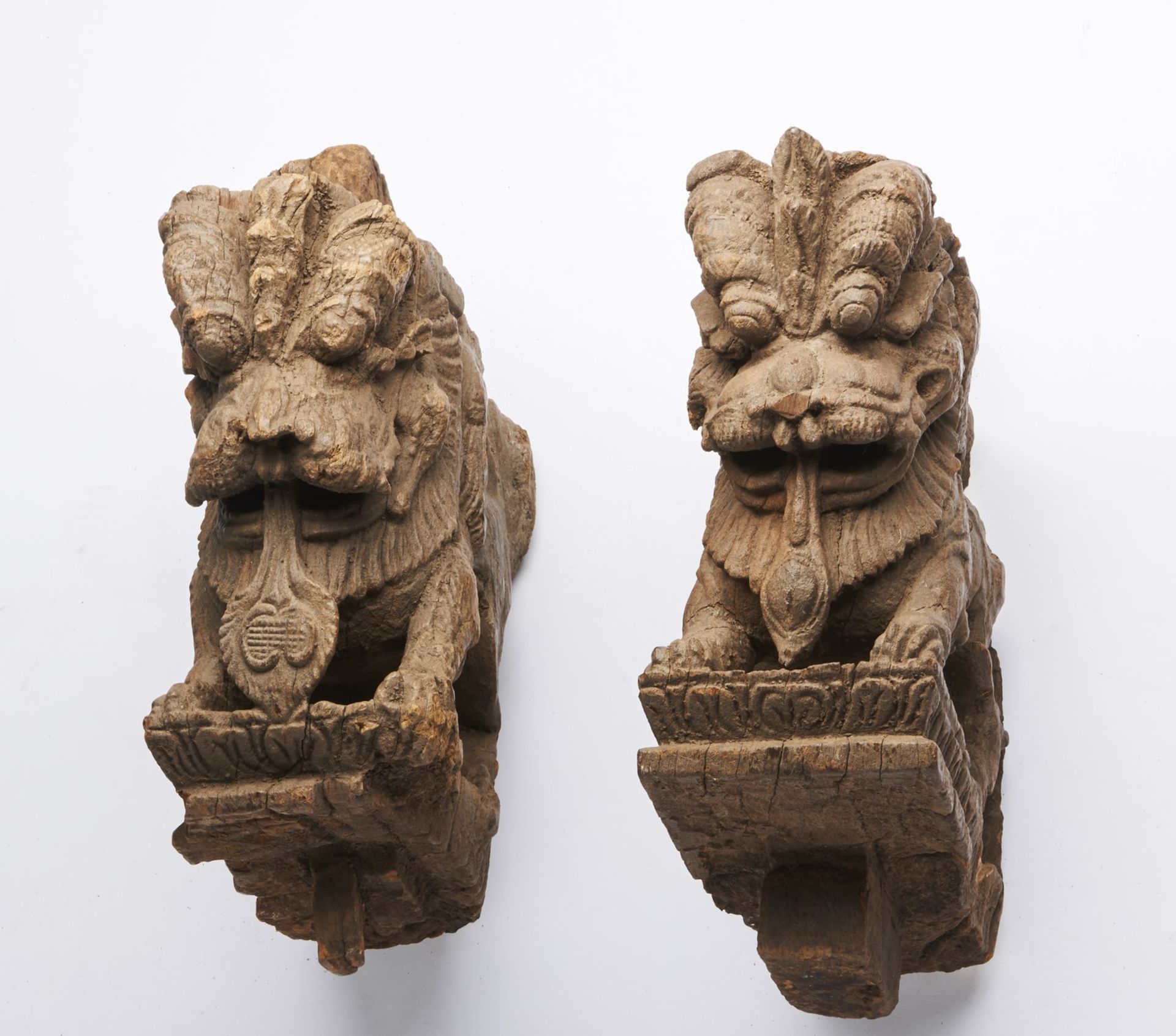 Arte Indiana A pair of carved wooden lion figuresSouthern India, possibly Karnataka, 18th century . - Bild 4 aus 4