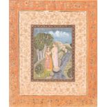 Arte Indiana A miniature painting depicting two ladies in the woodIndia, Provincial Mughal, 18th-19