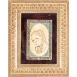 Arte Islamica A composite portrait of Hafez on ivory board within a khatamkari framePersia, 19th ce