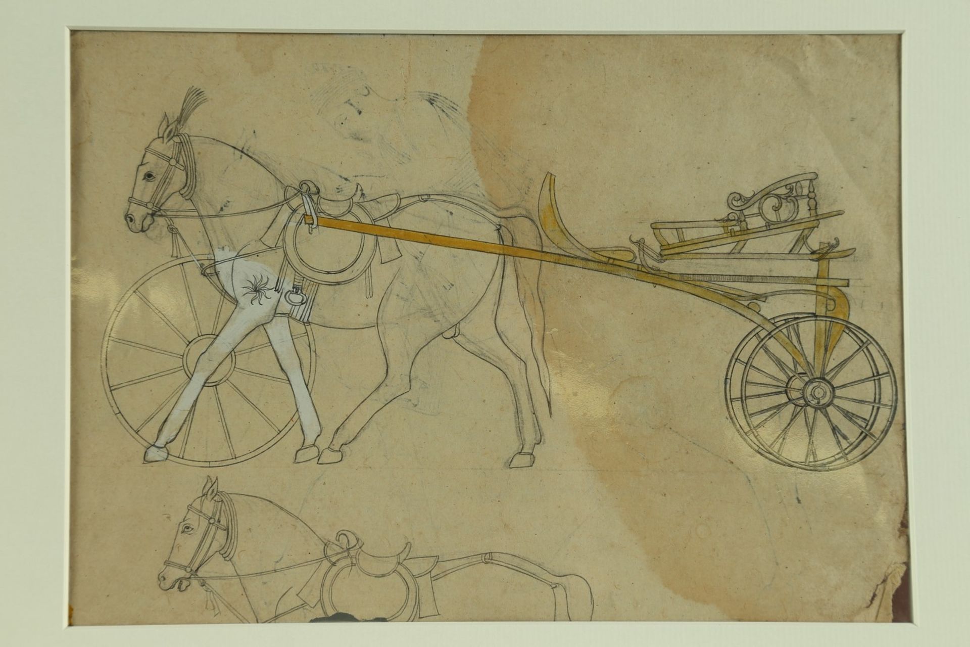 Arte Indiana A front and back horse rider sketchIndia, 19th century. - Bild 2 aus 2