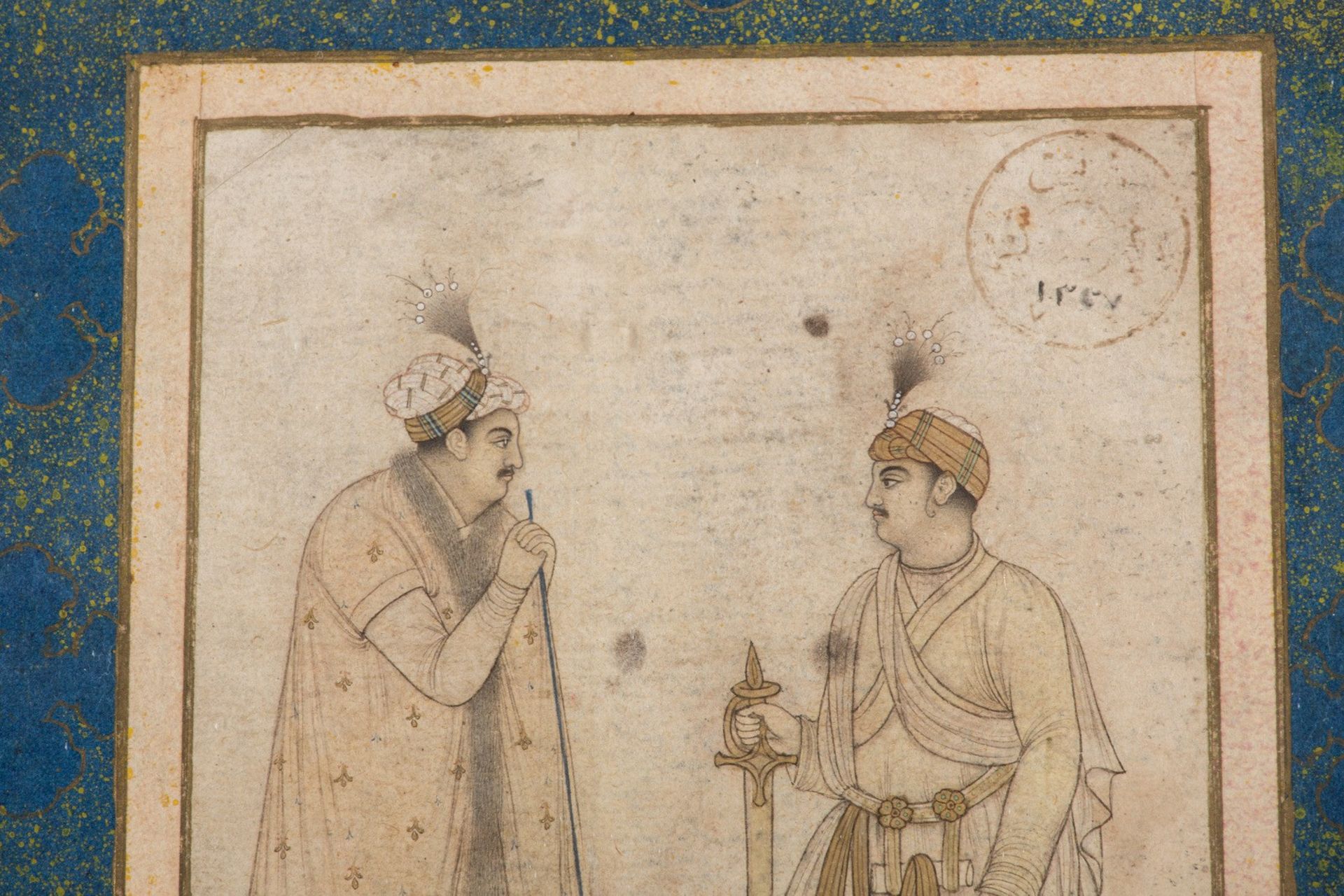 Arte Indiana A miniature depicting two noblemenIndia, 19th century Ink, colors and gold on paper in - Bild 3 aus 3