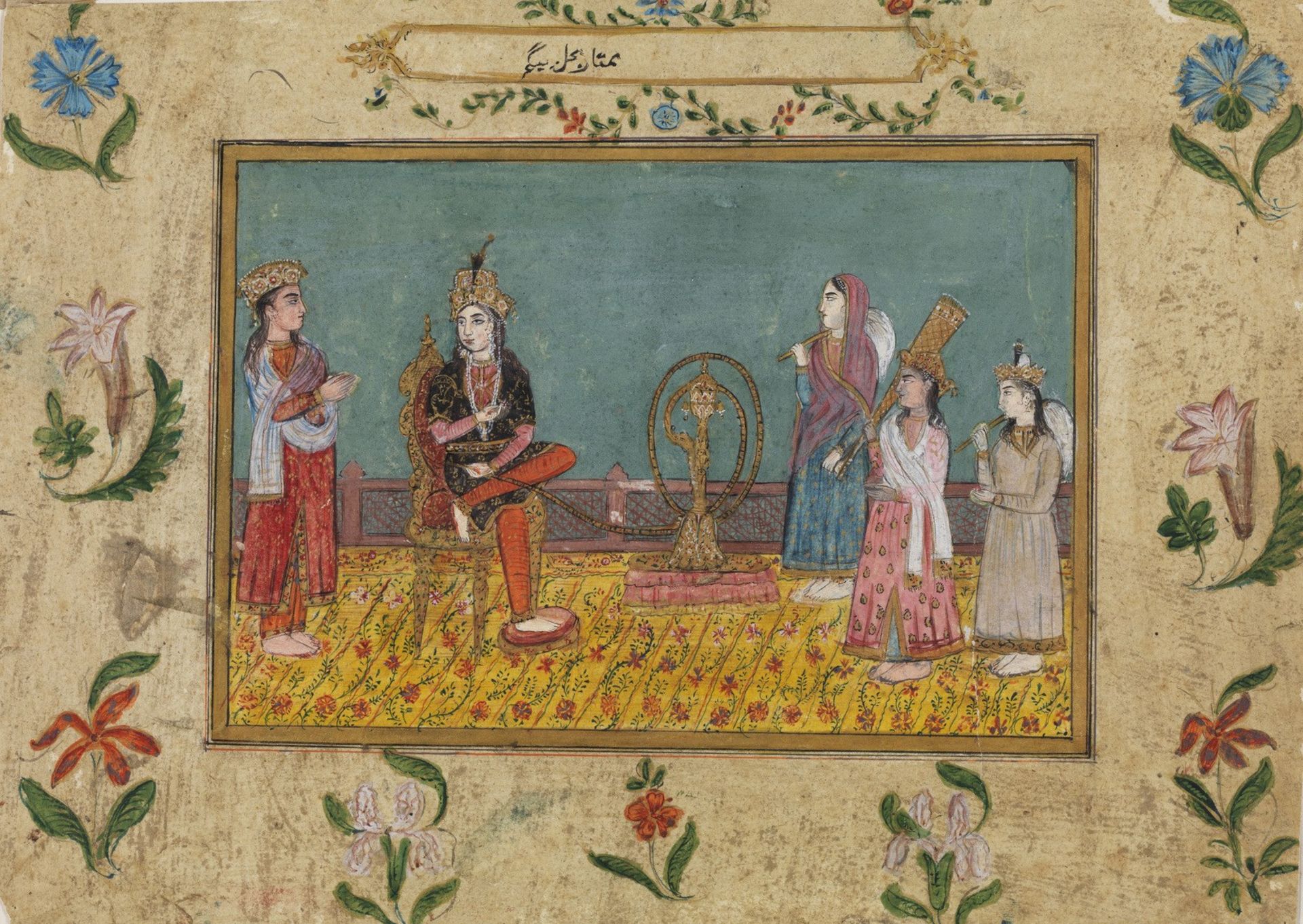 Arte Indiana A miniature painting depicting Ragini smoking huqqa India, Rajasthan, late 19th centur