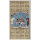 Arte Islamica An illustrated folio from a Shahanameh depicting two horsemen in combat Persia or Kas