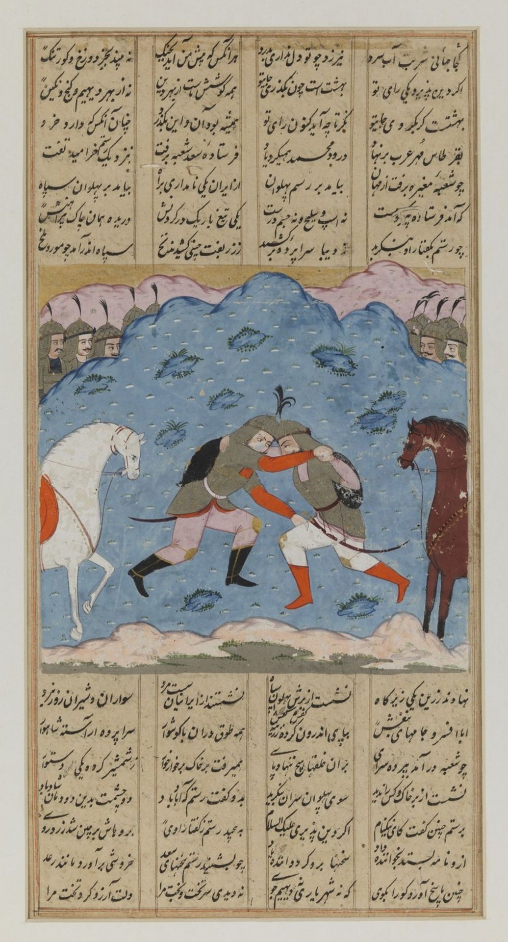 Arte Islamica An illustrated folio from a Shahanameh depicting two horsemen in combat Persia or Kas