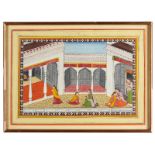 Arte Indiana Miniature painting depicting ladies on a terrace Northern India, Pahari, early 20th ce