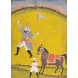 Arte Indiana A miniature painting depicting a warrior with horse and groomSouthern India, Deccan, 1