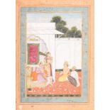 Arte Indiana A miniature painting depicting an emperor and a nobleman at leisure on a terraceIndia,