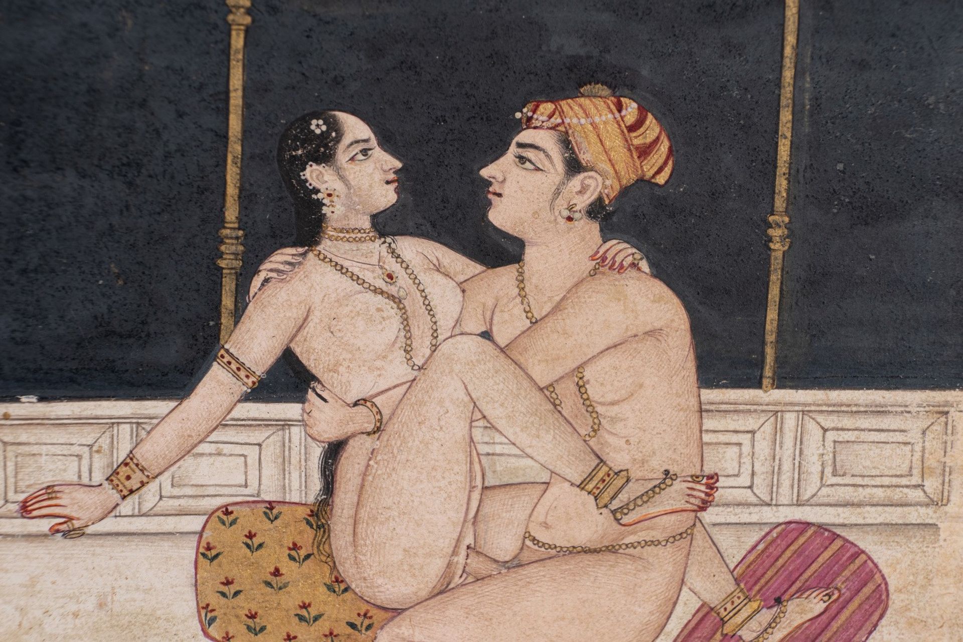 Arte Indiana A group of three erotic miniature paintings India, 19th and 20th century Pigments and - Bild 4 aus 4