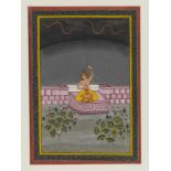 Arte Indiana A Ragamala scene depicting a princess seated on a terrace during a thunderstorm.India,