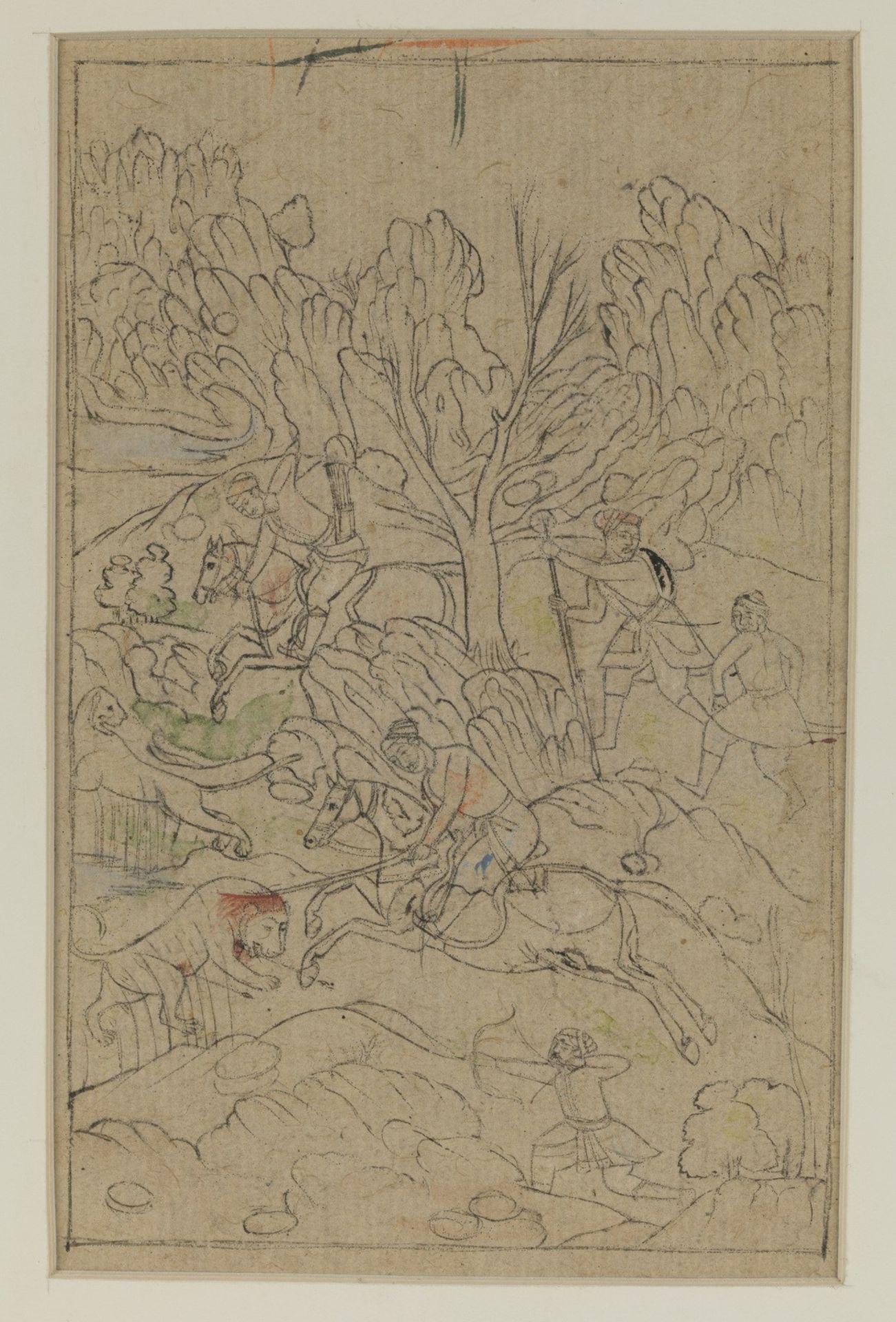 Arte Indiana A small sketch depicting a hunting sceneMughal India, 19th century .