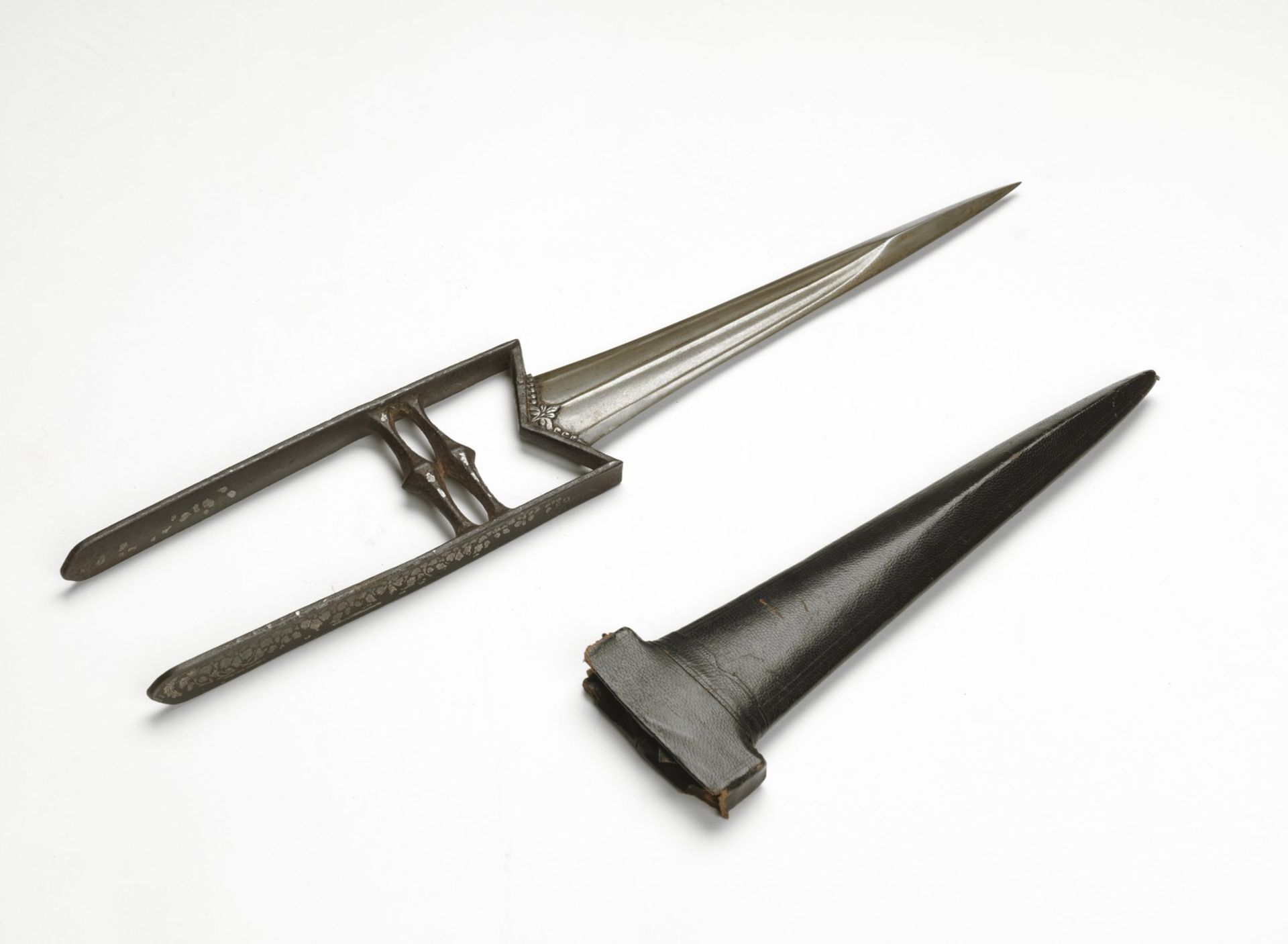 Arte Islamica Push dagger (katar) with silver or metal inlaid handle India, 19th century . - Bild 2 aus 4