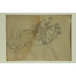 Arte Indiana A front and back horse rider sketchIndia, 19th century.