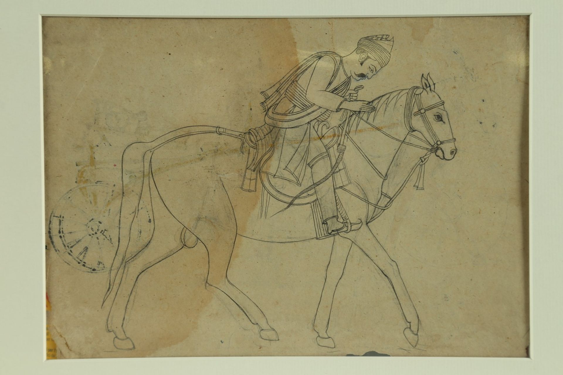 Arte Indiana A front and back horse rider sketchIndia, 19th century.
