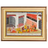 Arte Indiana A large miniature painting depicting two kings debating Northern India, Pahari, early