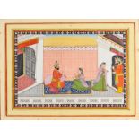 Arte Indiana A large miniature painting depicting a couple on a terraceNorthern India, Pahari, earl