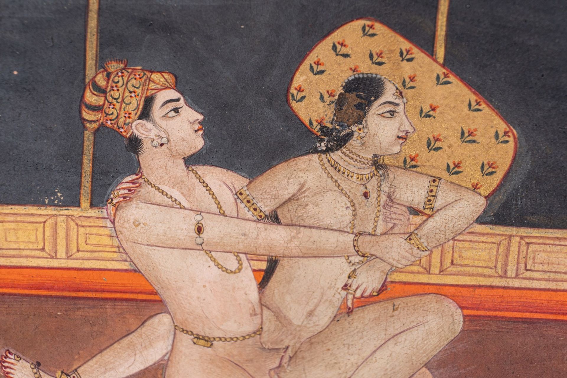 Arte Indiana A group of three erotic miniature paintings India, 19th and 20th century Pigments and - Bild 3 aus 4