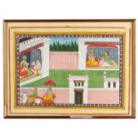 Arte Indiana A miniature painting depicting Lord Krishna at the palaceNorthern India, Pahari, early