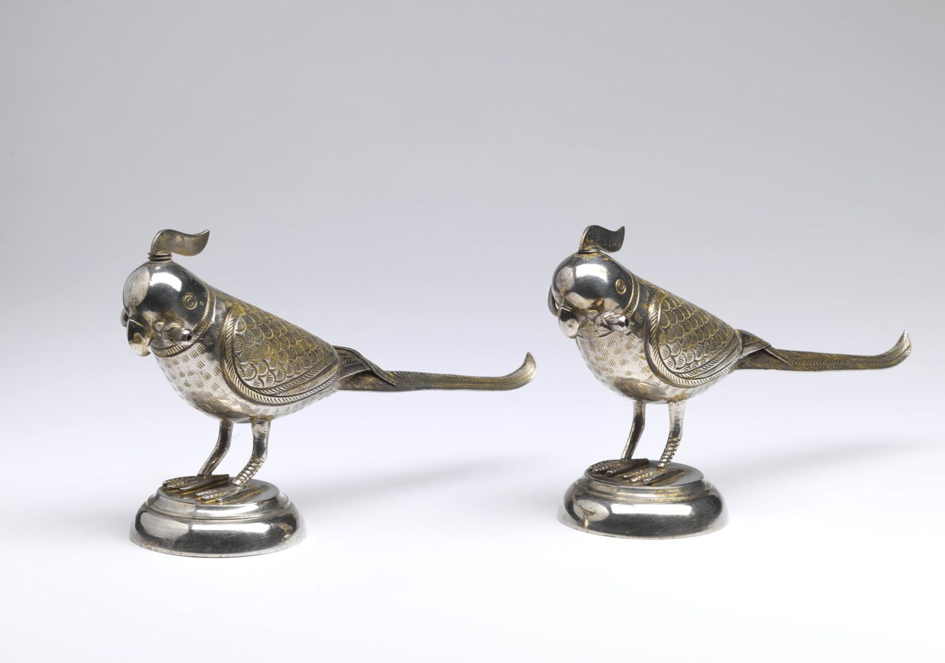 Arte Islamica A pair of silver bird shaped rose water sprinkler India, possibly Lucknow, 19th centu