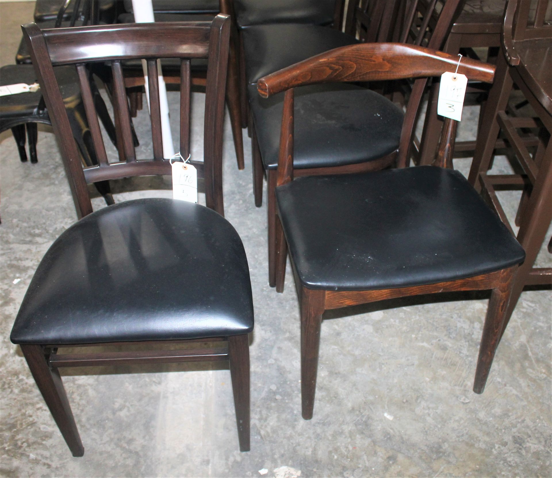 WOOD CHAIRS W BLACK PADDING