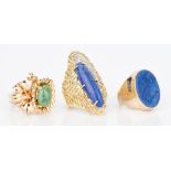 3 Ladies Gold, Turquoise, & Lapis Lazuli Rings