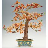 Chinese Hardstone Tree w/ Cloisonne Jardiniere