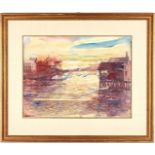 Carl Sublett Watercolor, Boats in Harbor