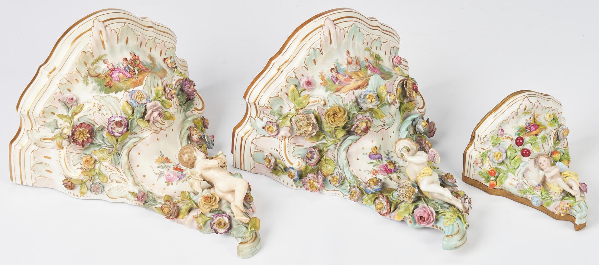 3 Meissen Style Porcelain Wall Brackets - Image 2 of 17