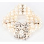 14K Four Strand Pearl & Diamond Bracelet