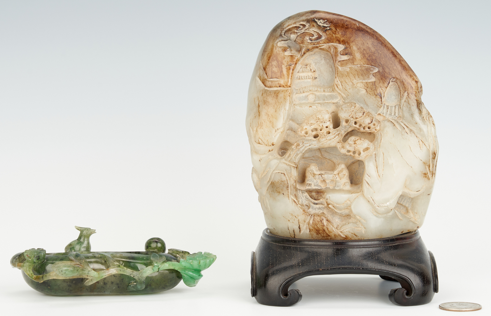 Chinese Jade Boulder Carving and Brush Pot