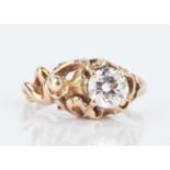 Diamond Solitaire Ring w/ Art Nouveau Gold Setting