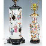 2 Chinese Export Famille Rose Porcelain Lamps