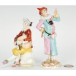 2 Meissen Porcelain Figurines, Bagpipe Player & Harlequin