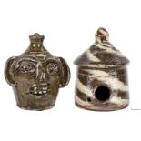 2 NC Burlon Craig Folk Pottery Items, Face Jug & Bird House