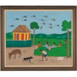 Henri Claude Obin O/B, Haitian Hunting Scene