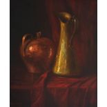 Cornelius Hankins O/C, Still Life with Copper Pot Still and Pitcher