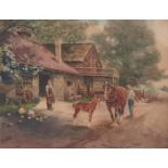 Frank English Watercolor on Paper, Rural Scene w/ Horses