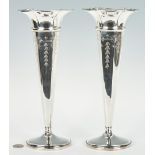 Pair M. Fred Hirsch Weighted Sterling Silver Trumpet Vases