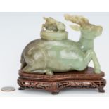 Chinese Jade Carved Figural Box, Deer w/ Deer Top